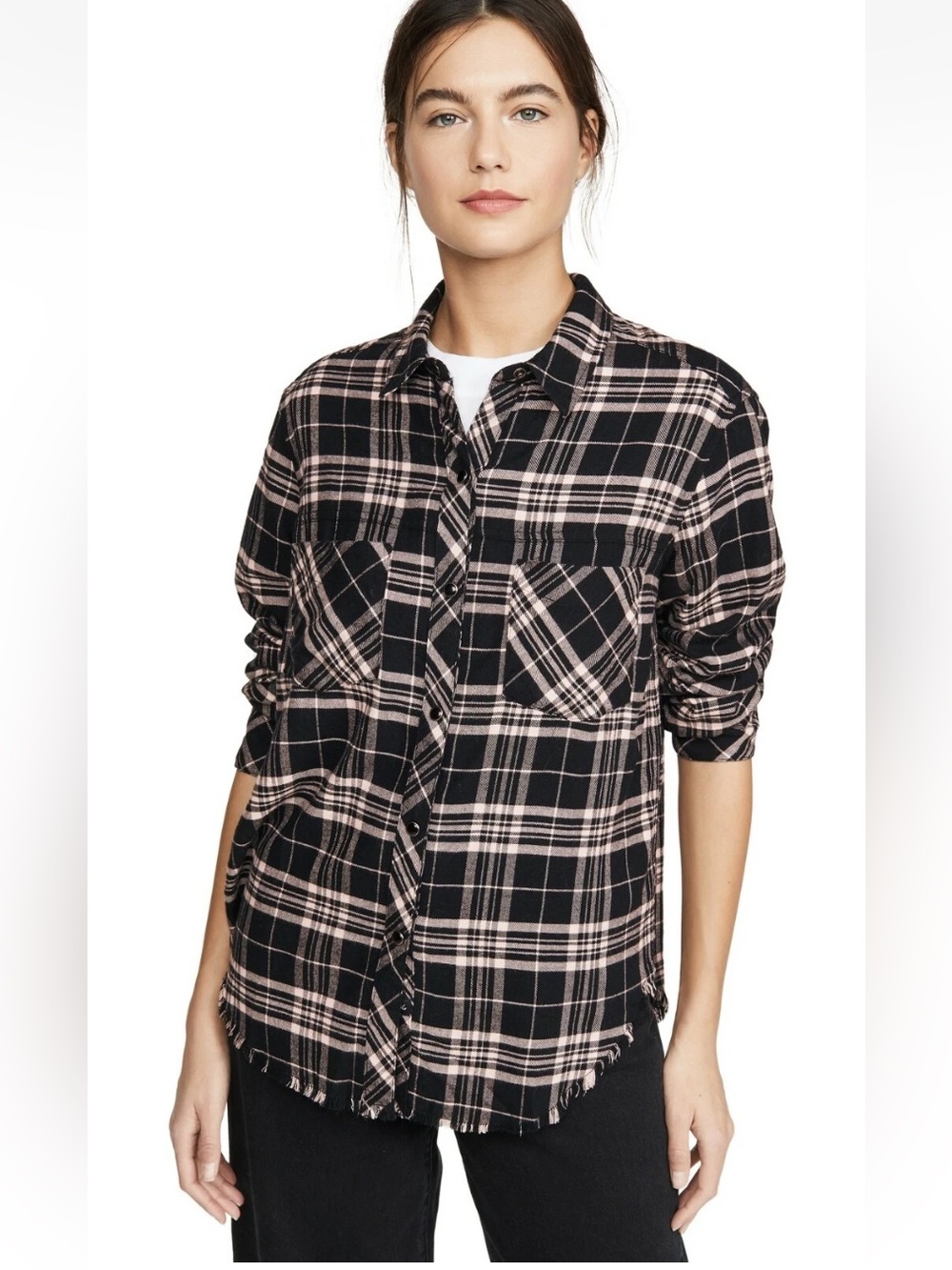 Rails Leo plaid flannel shirt black pink snap up closure Large - Picture 6 of 15
